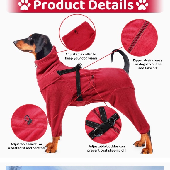 NWOT SAWMONG Dog Fullbody Polar Fleece Cold Weather Coats with Harness, Size 4X - Picture 3 of 6